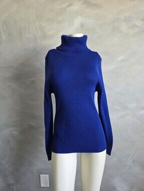 Roma Concept Blue Turtle Neck Body Fitting Long Sleeve Ribbed Top Sz 1X Women